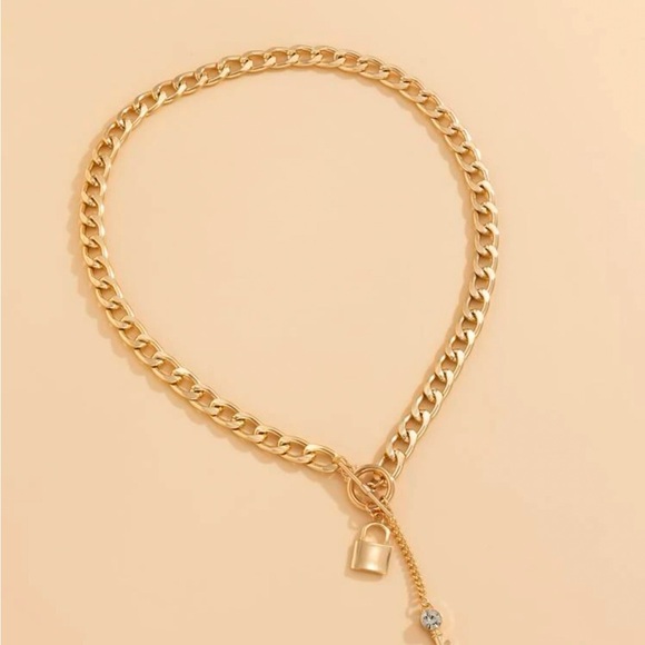 Gold Chain Lock & Key Toggle Necklace - Picture 2 of 2